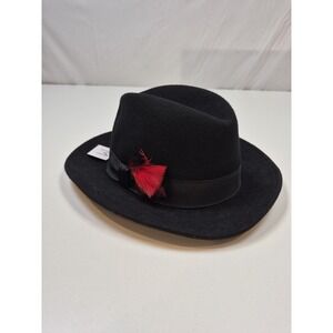 Magill Fedora Hat Fitted Mens M Black Wool Felt Lined Feather Canada Winter